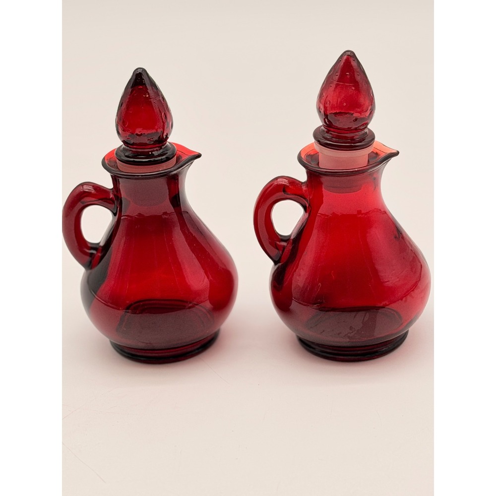Vintage Avon Ruby Red‎ Glass Cruet Set Pitcher with Stopper 2 Piece Set